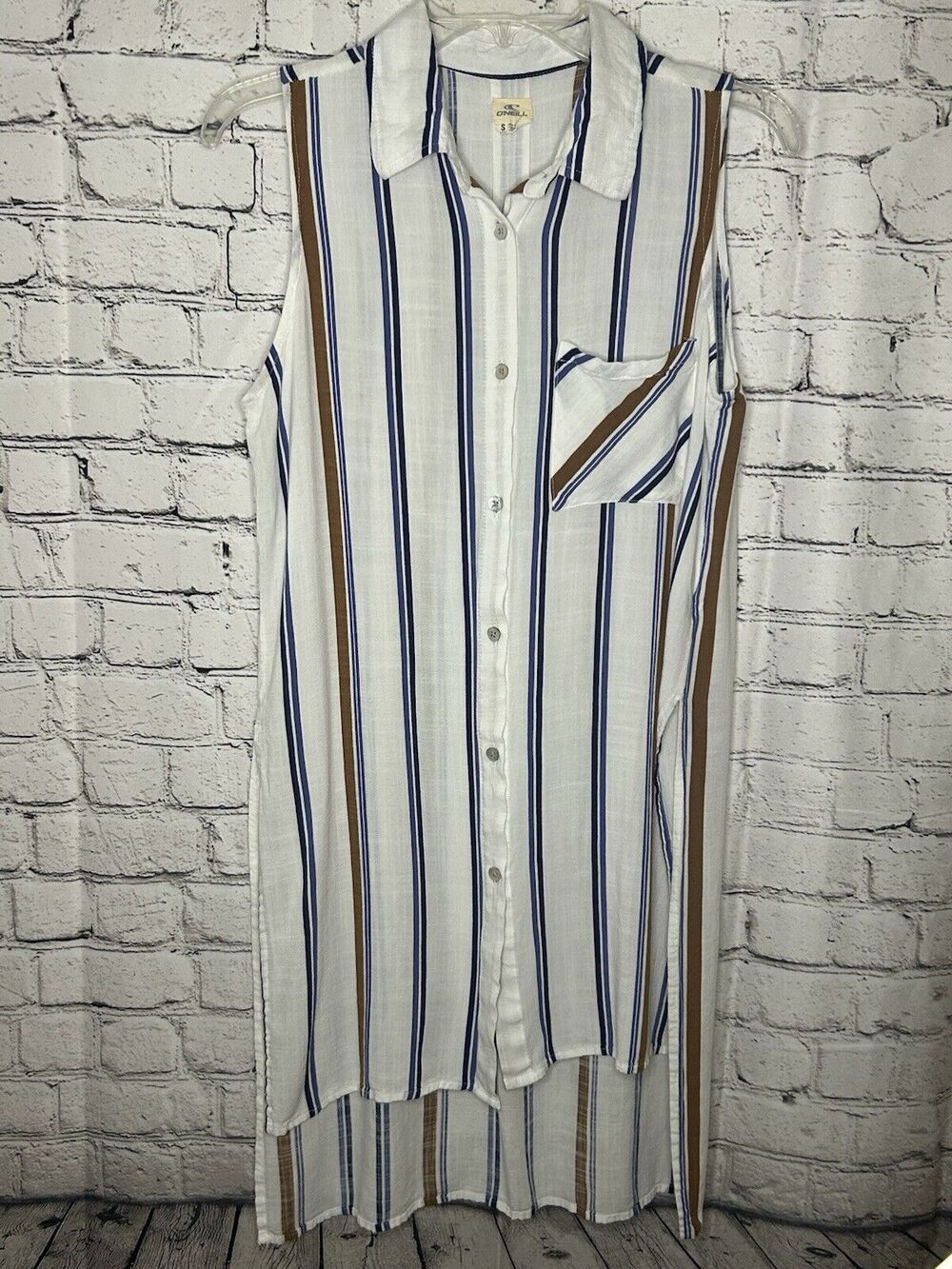 O’Neill Women’s Shirt Dress Size S Hi-Lo Striped Cover-up Sleeveless